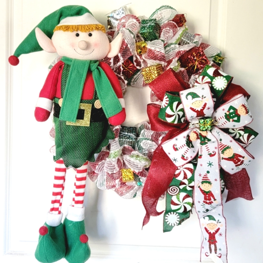 Christmas Elf Wreath Deco Mesh Bow